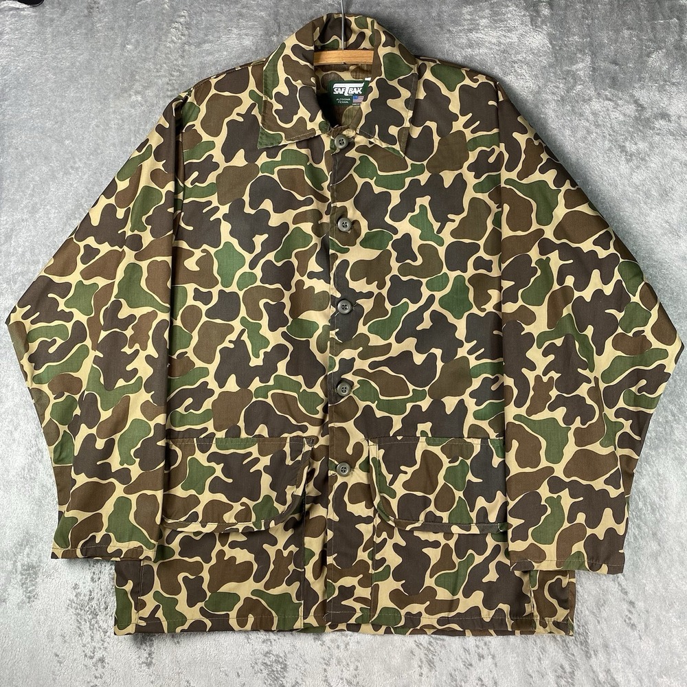 Vintage SafTbak Hunting Jacket Mens L Lightweight Duck Camo 2 Pocket USA Made